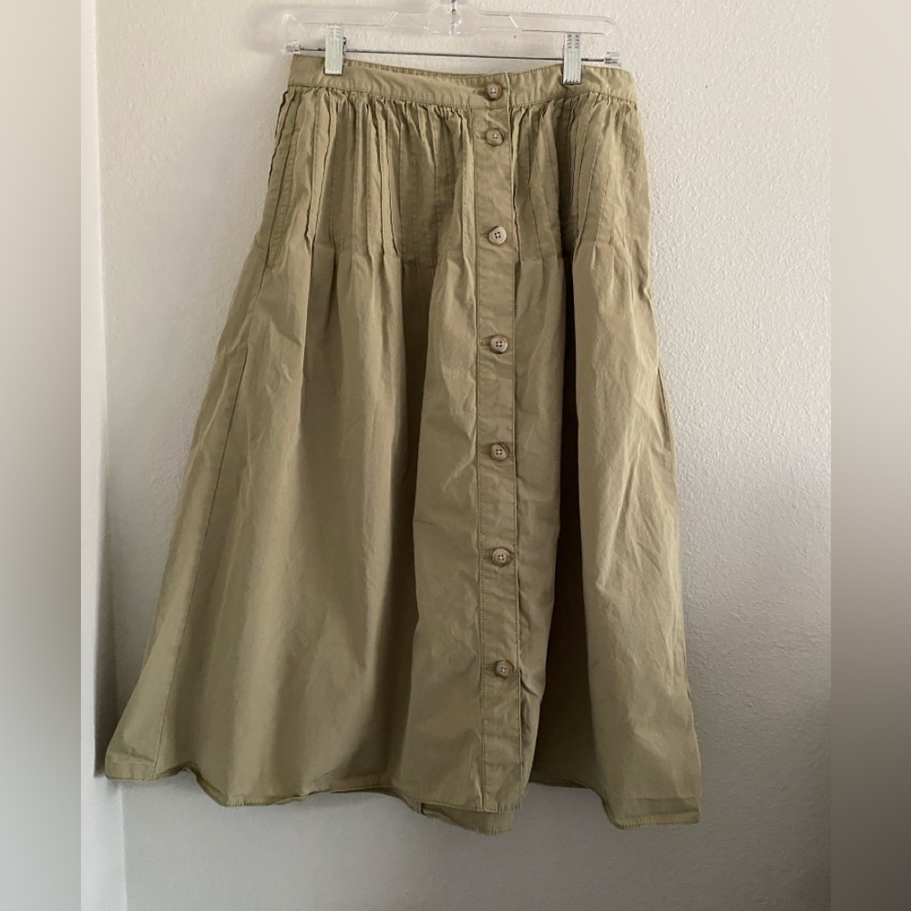 Madewell MIDI Skirt Button Front Pleated Green Size 8
